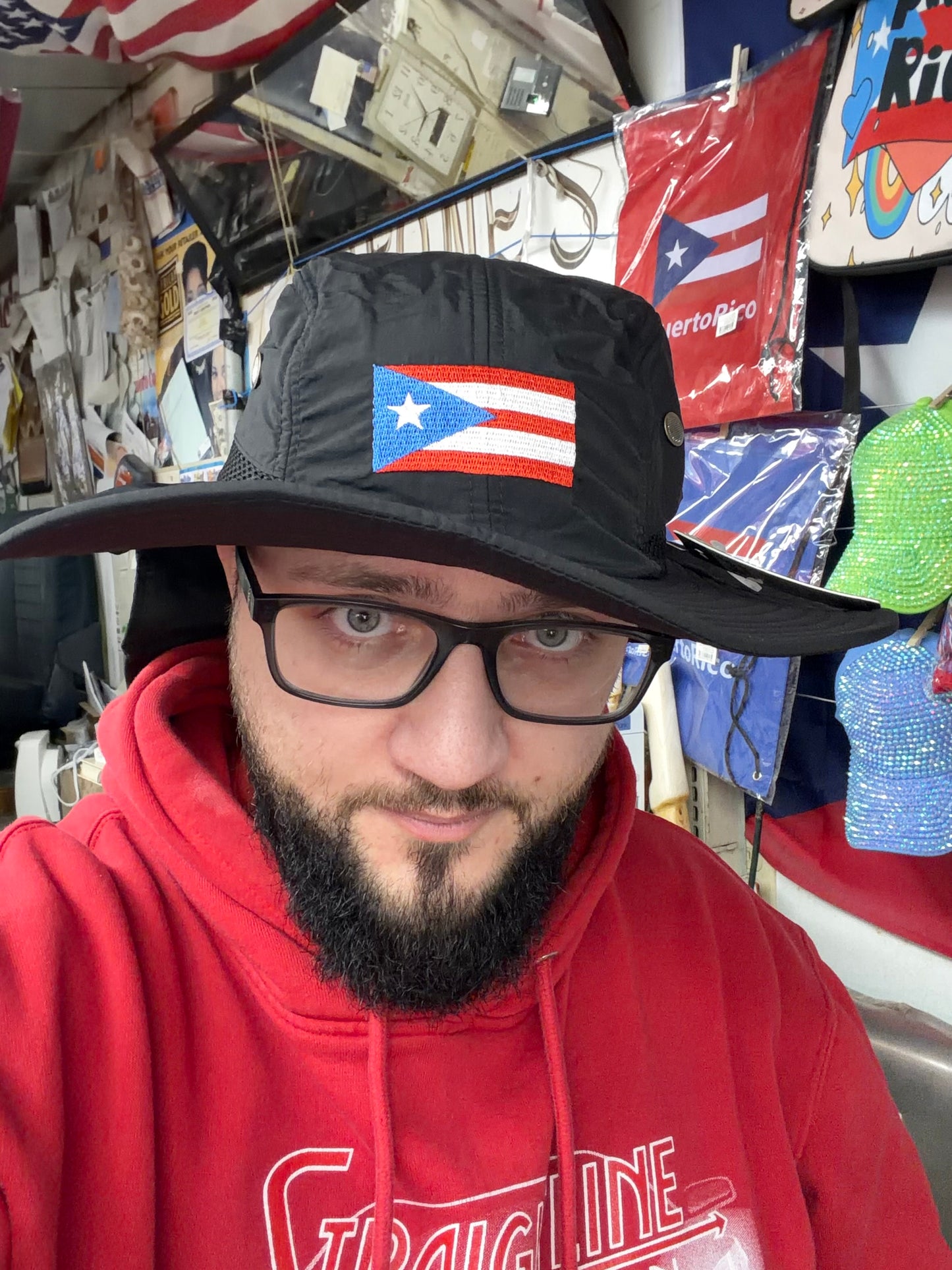 BLACK SOLID PR HAT WITH BACK FLAP