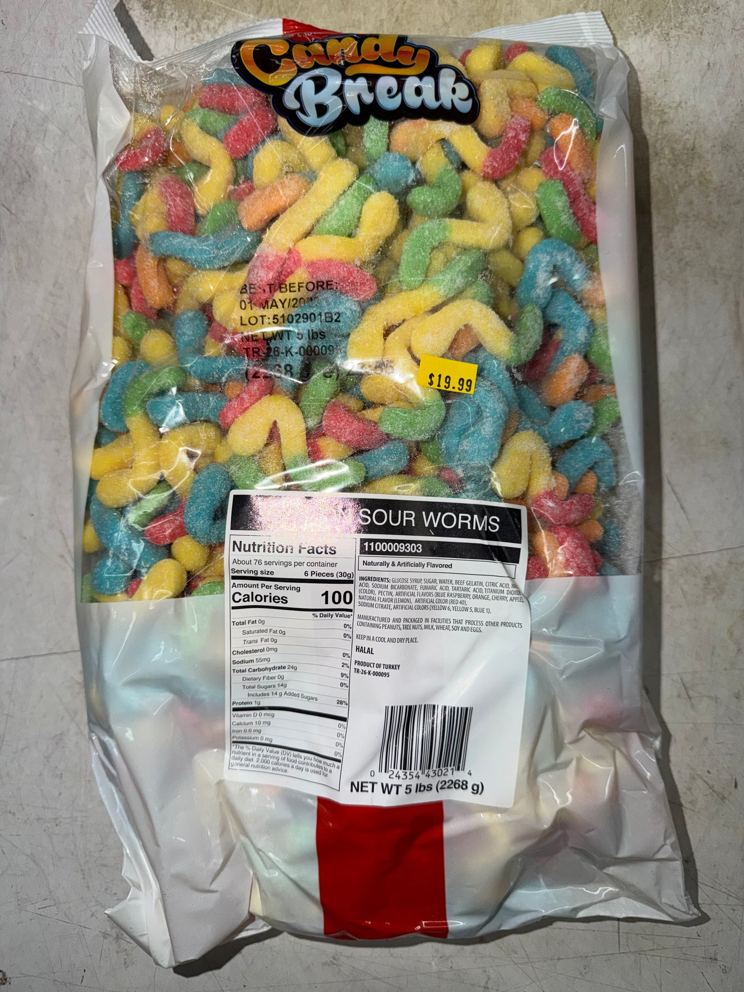 SOUR GUMMY WORMS 5 LB
