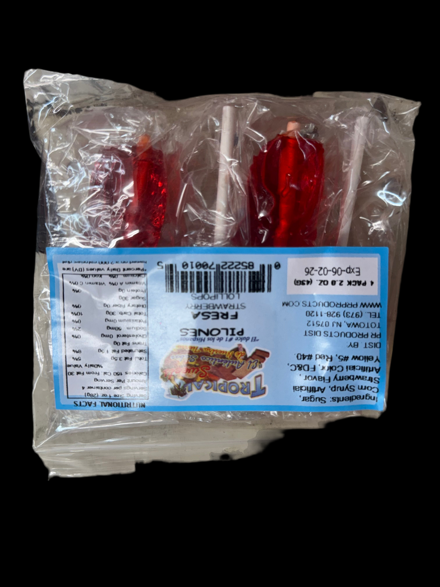Tropical Sweets Pilones Lollipops – Fresa (2-pack, 2.0 oz / 56 g)