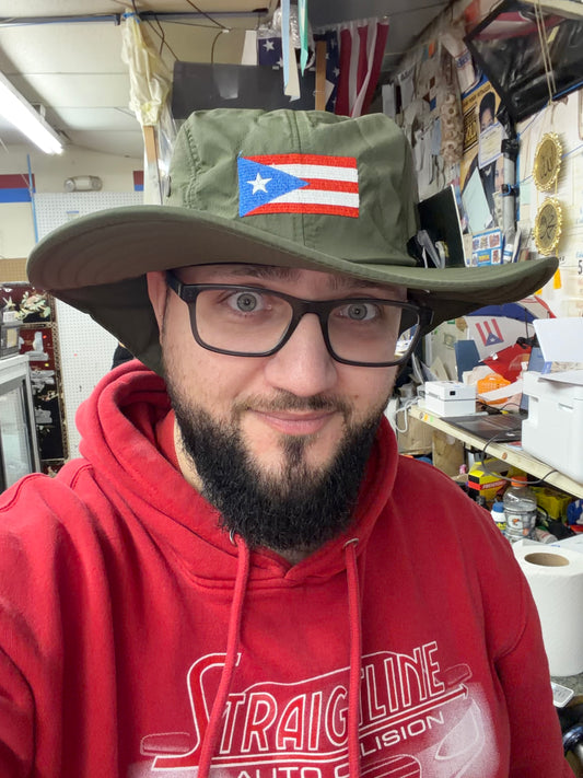 GREEN PR FISHING HAT WITH BACK FLAP