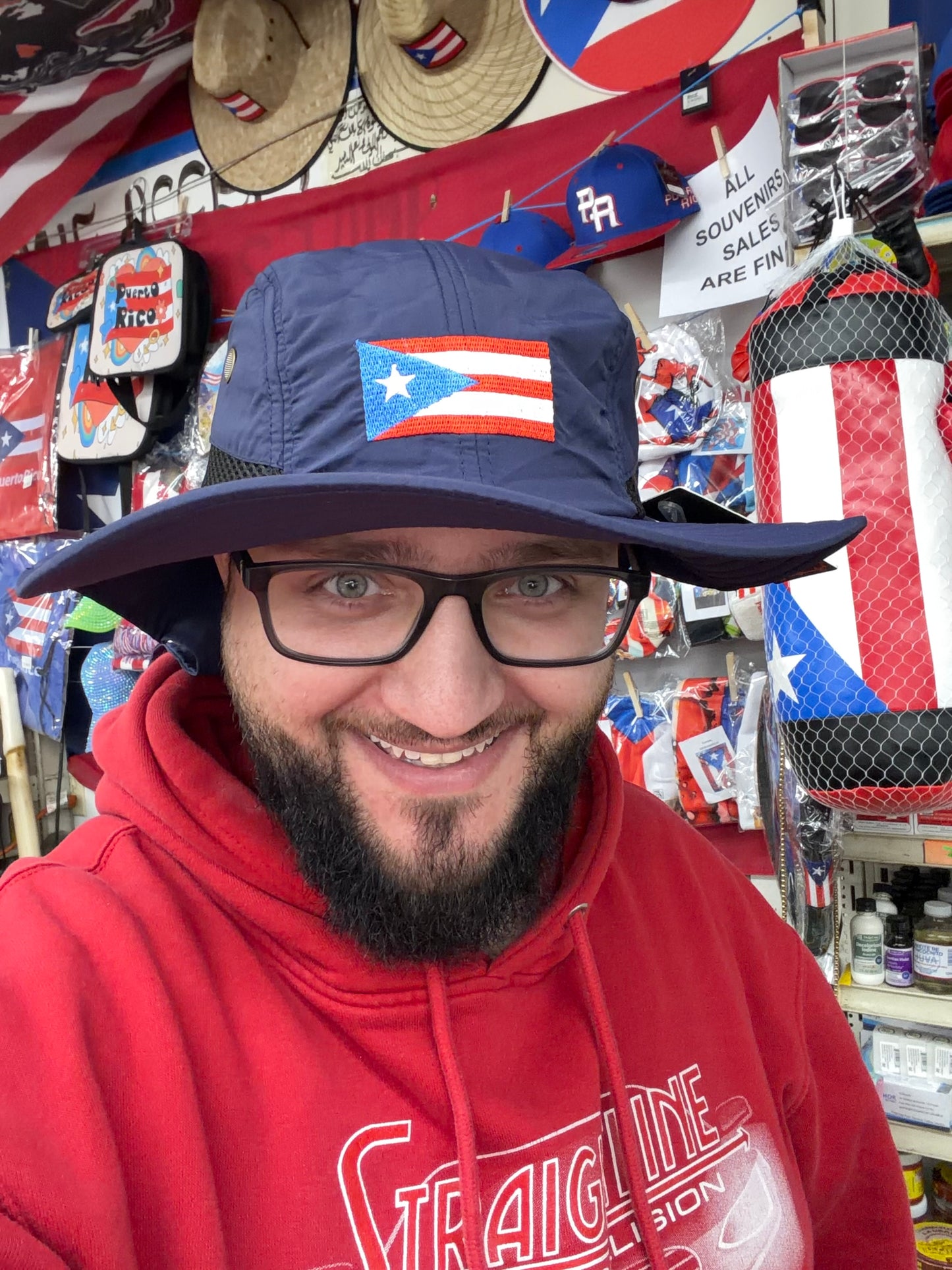 BLUE PR FISHING HAT WITH BACK FLAP