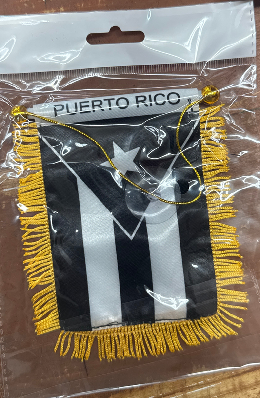 Mini Puerto Rico Flag with Fringe – Hanging Ornament (Black&White)