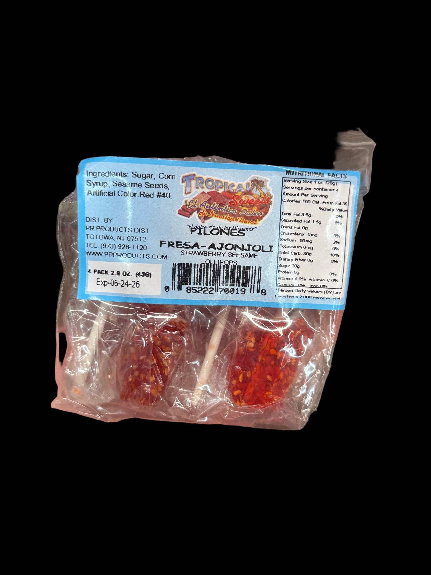 Tropical Sweets Fresa Ajonjolí Lollipops