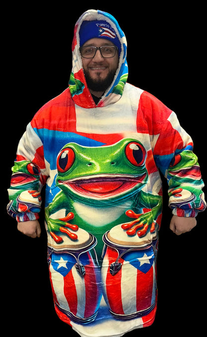 PUERTO RICO SNUGGIE BLANKET HOODIE Frog/Flag/Ocean