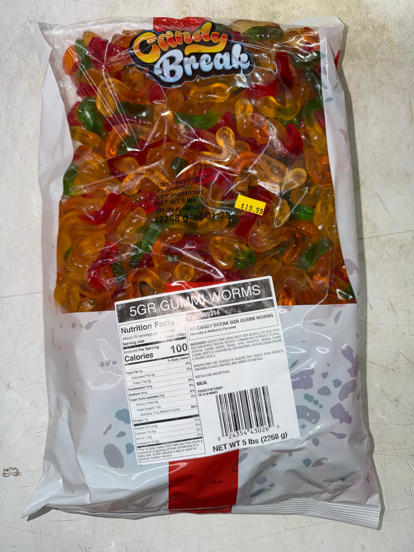 SOUR GUMMI WORMS 5 LB