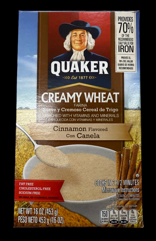 Quaker Creamy Wheat Cinnamon Flavor/Farina Suave Con Canela 16onz